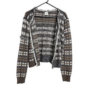 CAbi Womens Cardigan Plaid Fringe Knit Open Front Medium